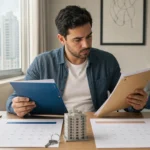 Comprador compara documentos e calendários do primeiro e do segundo leilão de um imóvel